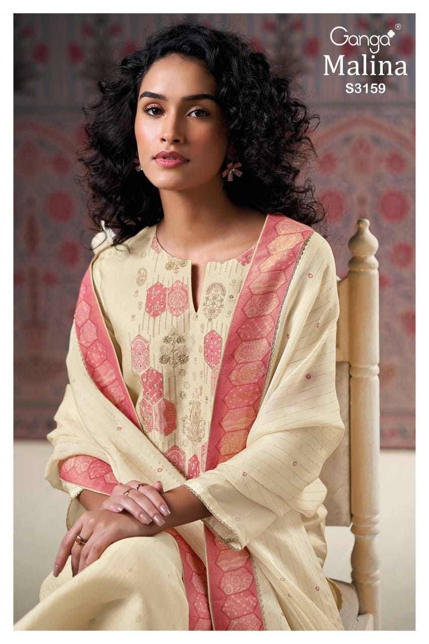 Malina-3159 By Ganga Fashion 3159-A To 3159-D Series Beautiful Festive Suits Colorful Stylish Fancy Casual Wear & Ethnic Wear Pure Bemberg Silk Jacquard Dresses At Wholesale Price