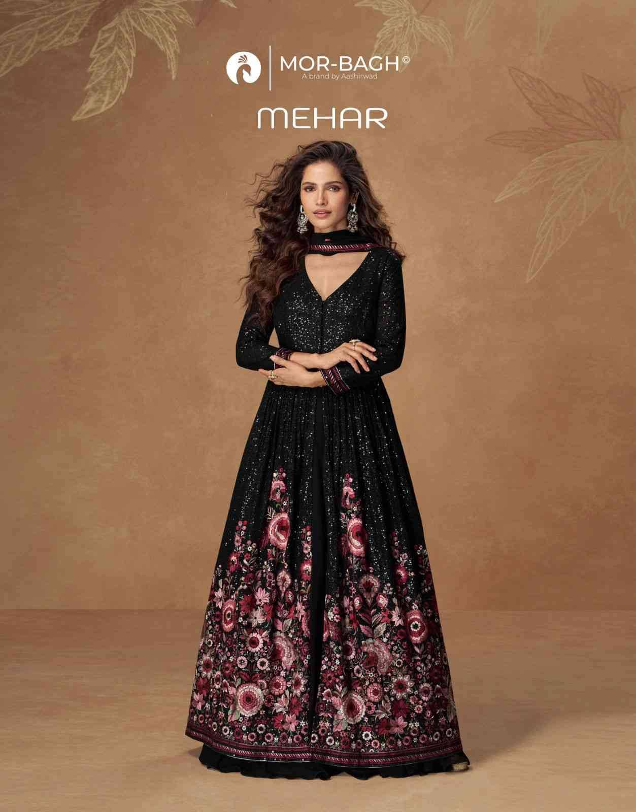 Mehar By Mor-Bagh 10262 To 10264 Series Designer Anarkali Suits Beautiful Fancy Colorful Stylish Party Wear & Occasional Wear Chinnon Silk/Georgette Dresses At Wholesale Price