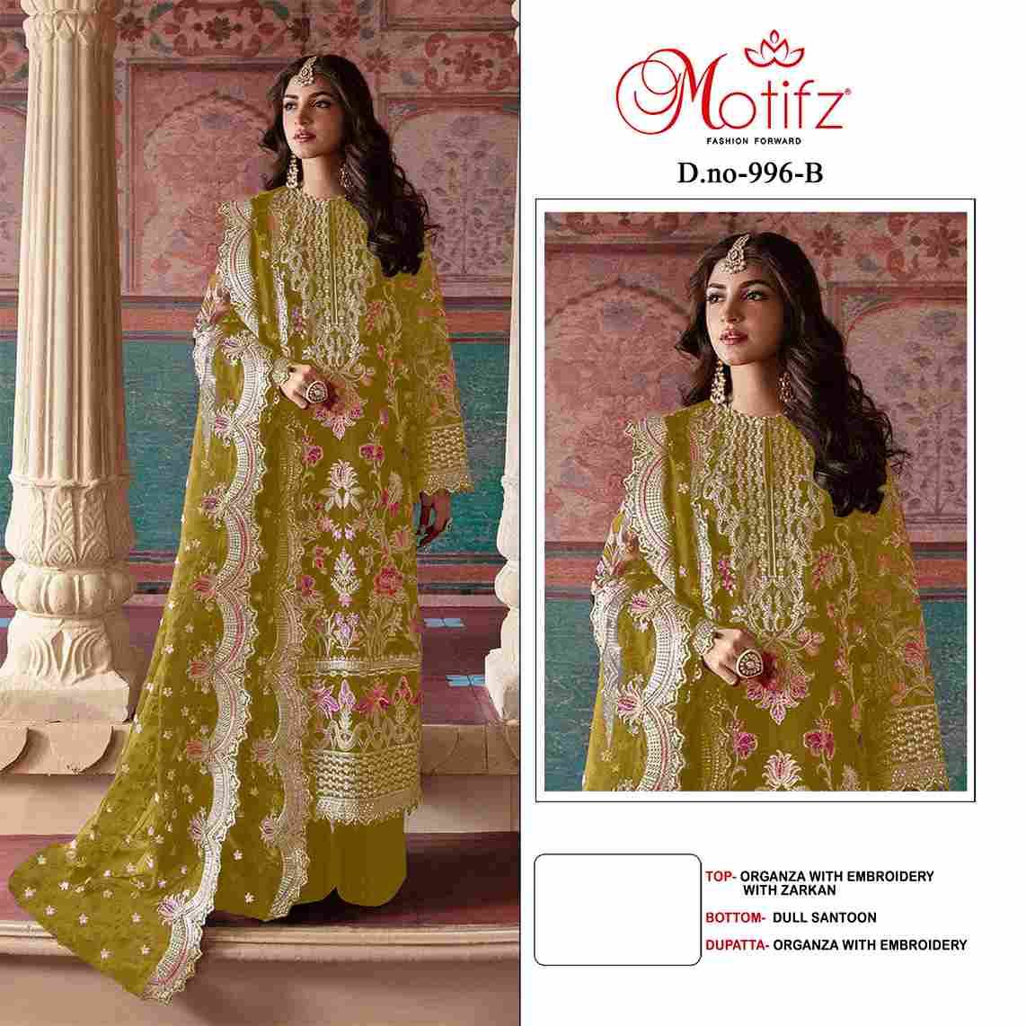 Motifz Hit Design 996 Colours By Motifz 996-A To 996-D Series Beautiful Pakistani Suits Colorful Stylish Fancy Casual Wear & Ethnic Wear Organza Dresses At Wholesale Price