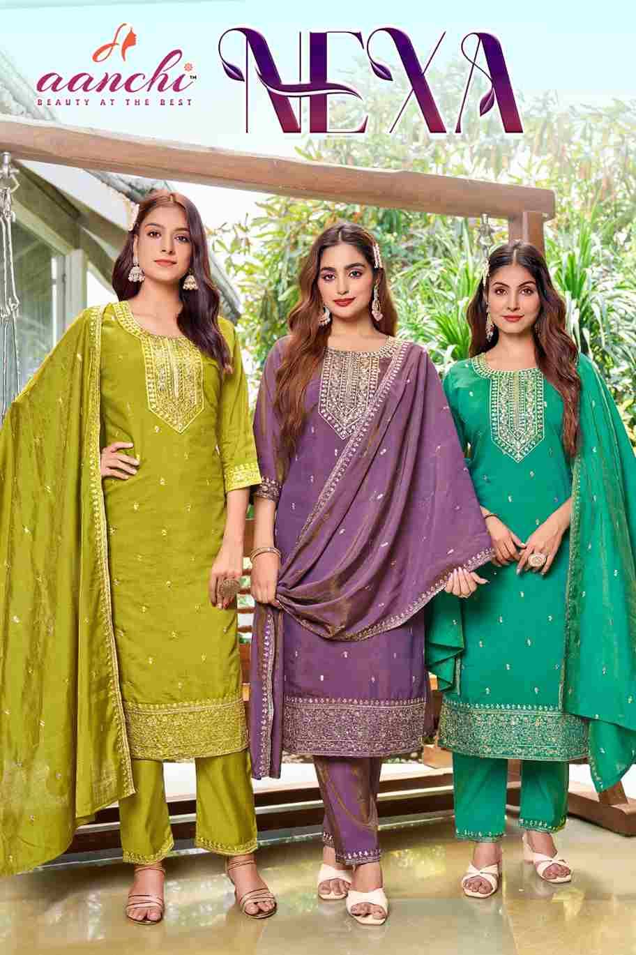 Nexa By Aanchi 101 To 104 Series Beautiful Festive Suits Colorful Stylish Fancy Casual Wear & Ethnic Wear Roman Simmer Dresses At Wholesale Price
