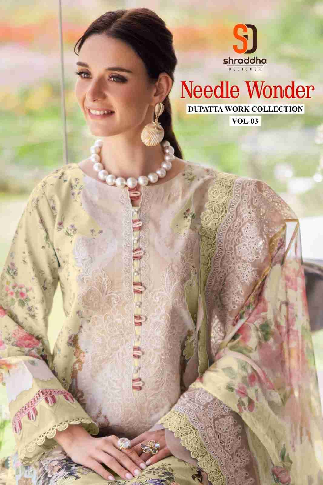 Needle Wonder Dupatta Work Collection Vol-3 By Shraddha Designer 3001-A To 3003-B Series Designer Pakistani Suits Beautiful Fancy Stylish Colorful Party Wear & Occasional Wear Pure Cotton Print With Embroidery Dresses At Wholesale Price