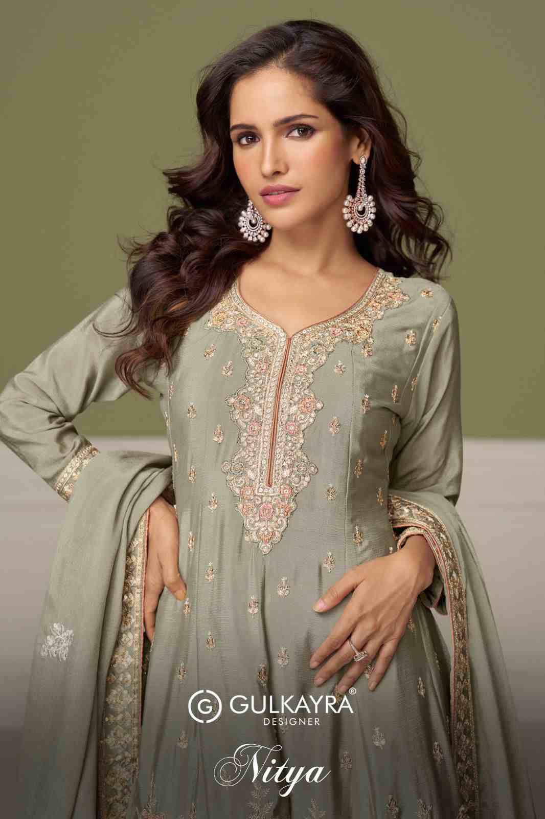 Nitya By Gulkayra Designer 7556-A To 7556-B Series Designer Sharara Suits Collection Beautiful Stylish Fancy Colorful Party Wear & Occasional Wear Heavy Chinnon Dresses At Wholesale Price
