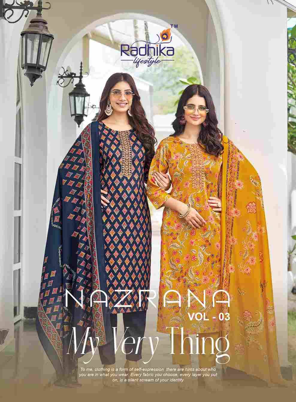 Nazrana Vol-3 By Radhika Lifestyle 3001 To 3006 Series Beautiful Festive Suits Colorful Stylish Fancy Casual Wear & Ethnic Wear Jam Satin Dresses At Wholesale Price