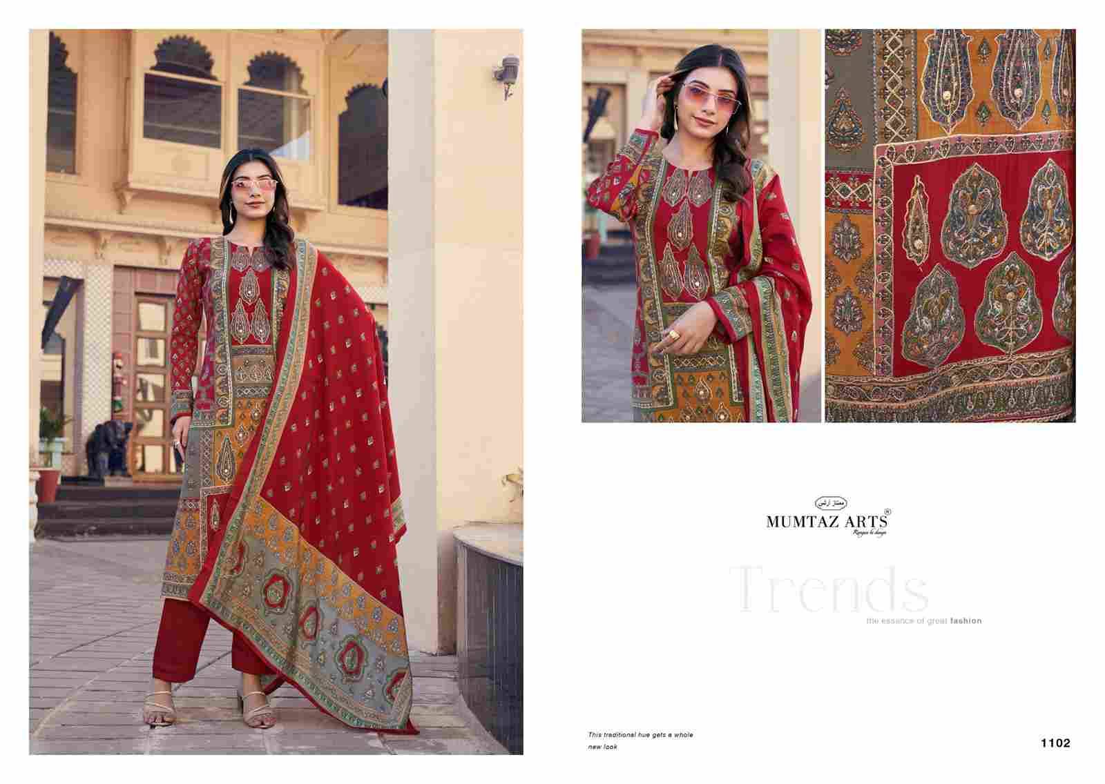 Nazriya By Mumtaz Arts 1101 To 1104 Series Beautiful Festive Suits Colorful Stylish Fancy Casual Wear & Ethnic Wear Pure Modal Silk Print Dresses At Wholesale Price