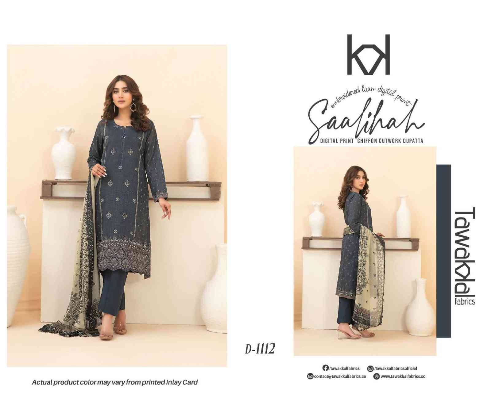 Original Pakistani Saalihah By Tawakkal Fab 1111 To 1120 Series Beautiful Pakistani Suits Colorful Stylish Fancy Casual Wear & Ethnic Wear Lawn Dresses At Wholesale Price