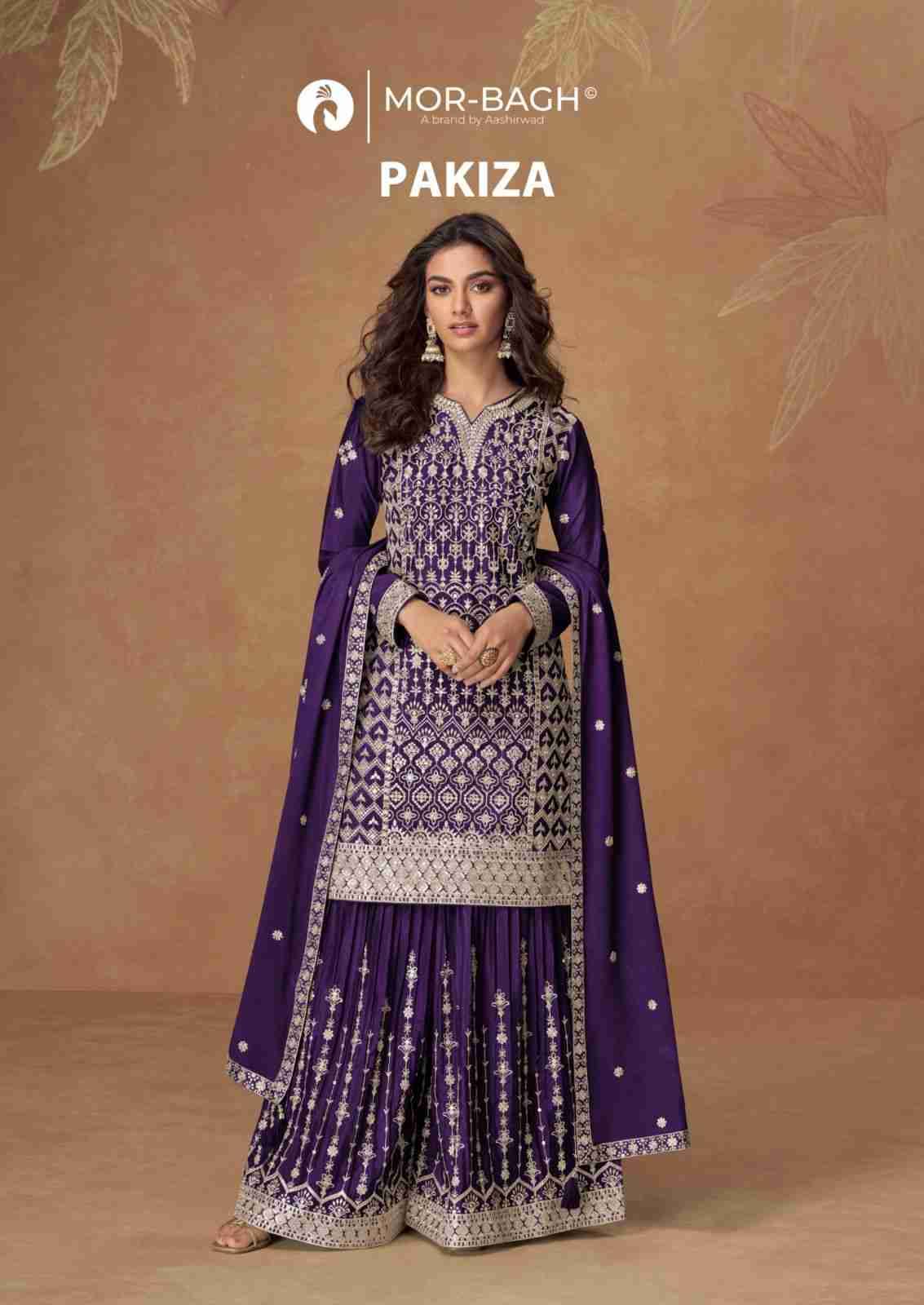 Pakiza By Mor-Bagh 10331 To 10335 Series Beautiful Sharara Suits Colorful Stylish Fancy Casual Wear & Ethnic Wear Chinnon Silk With Work Dresses At Wholesale Price
