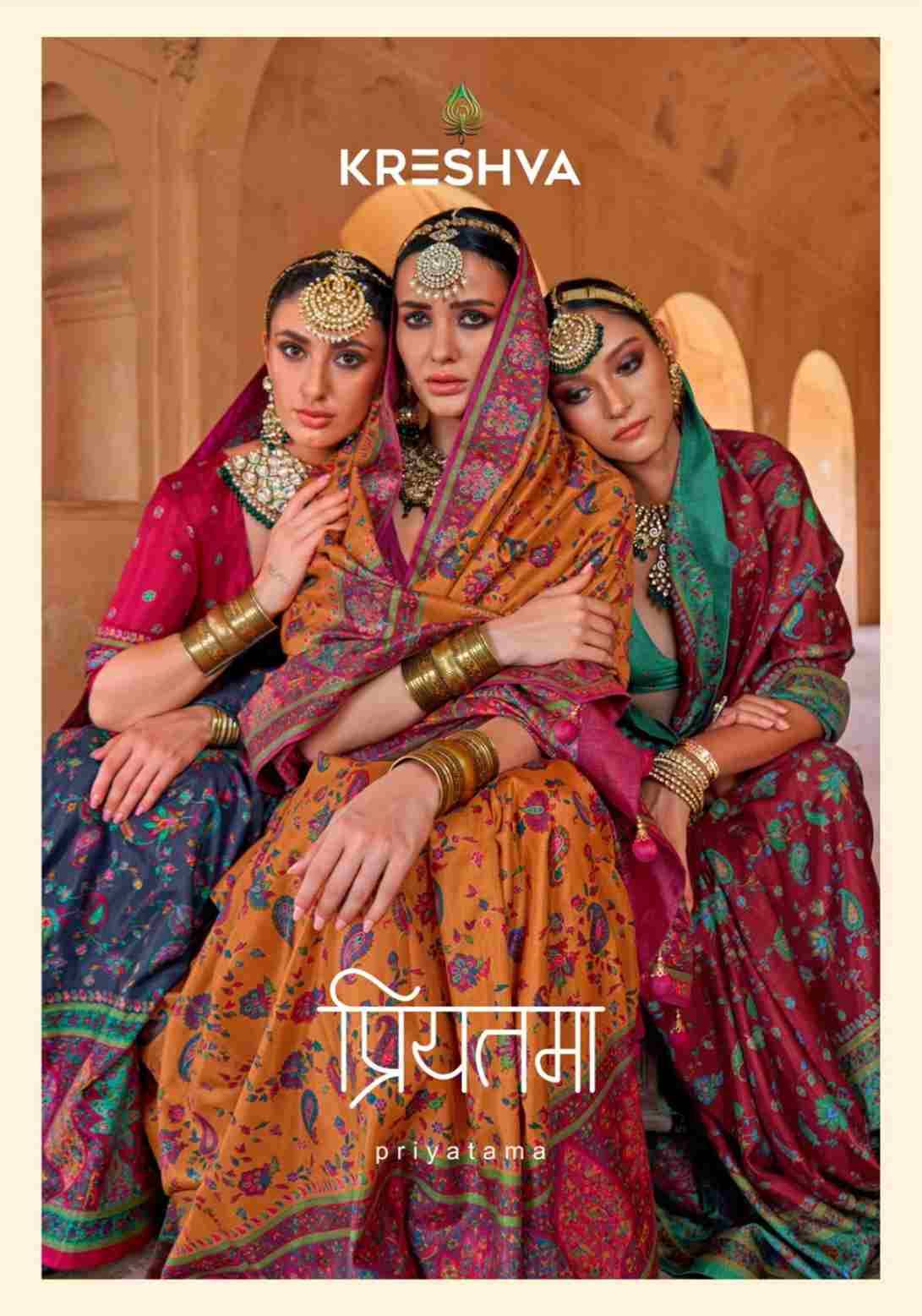 Priyatama By Kreshva 981 To 986 Series Indian Traditional Wear Collection Beautiful Stylish Fancy Colorful Party Wear & Occasional Wear Silk Sarees At Wholesale Price