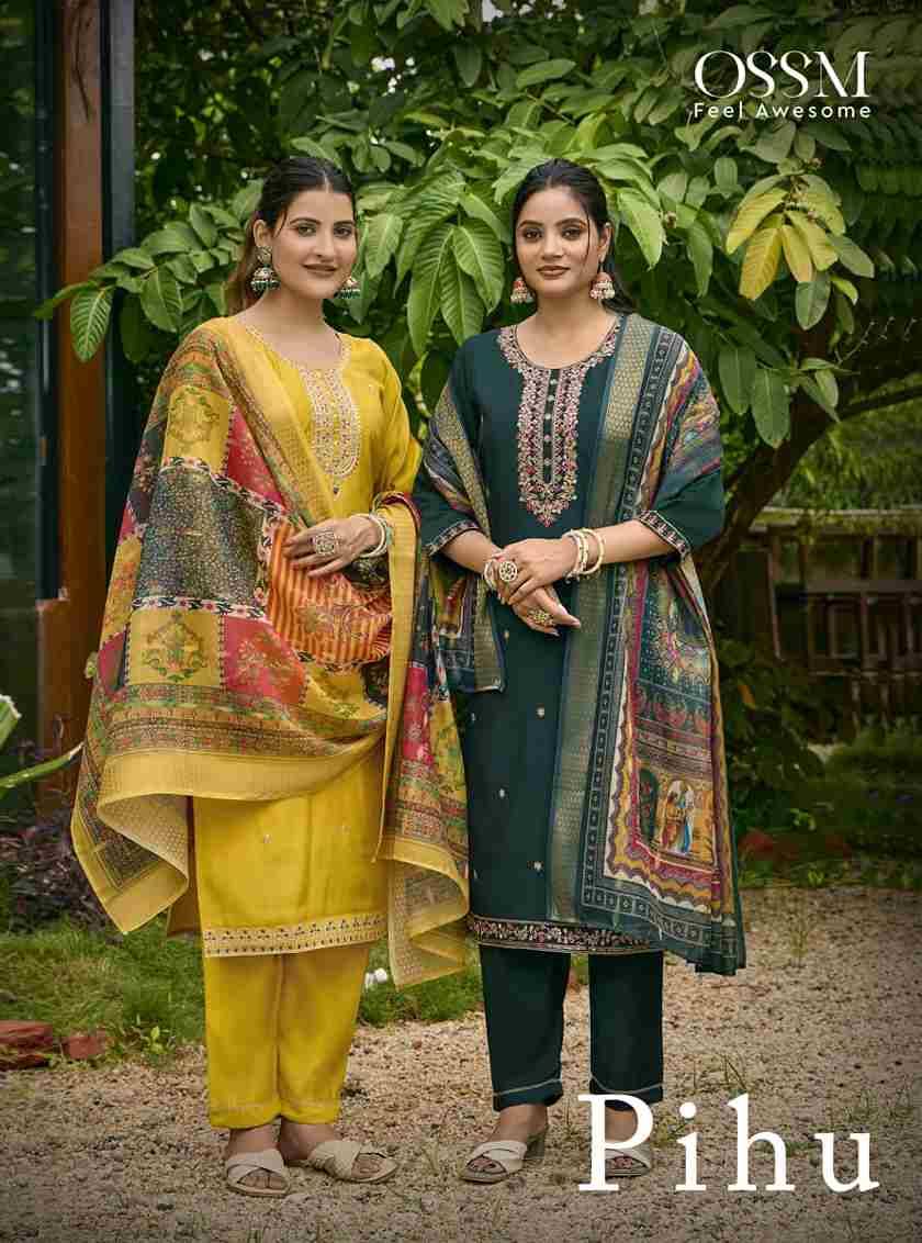 Pihu By Ossm 1001 To 1006 Series Designer Festive Suits Beautiful Fancy Stylish Colorful Party Wear & Occasional Wear Viscose Silk Embroidered Dresses At Wholesale Price