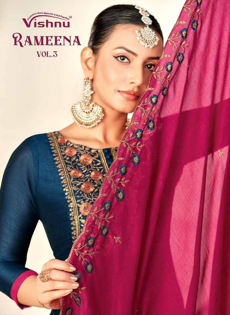 Rameena Vol-3 By Vishnu 33001 To 33012 Series Beautiful Stylish Festive Suits Fancy Colorful Casual Wear & Ethnic Wear & Ready To Wear Vichitra Silk Print Dresses At Wholesale Price