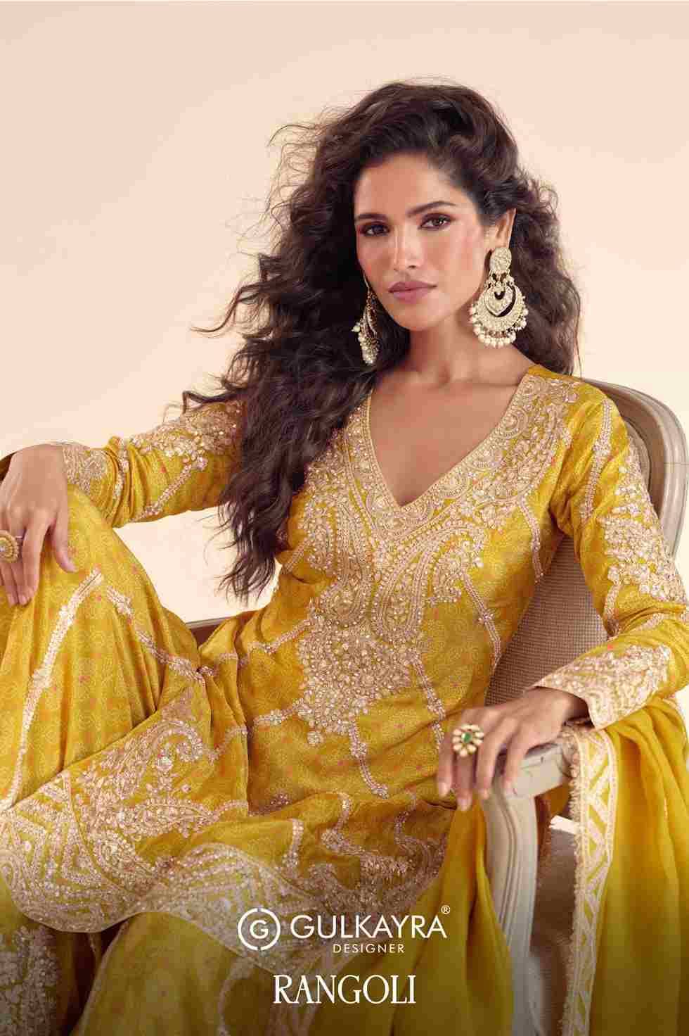 Rangoli By Gulkayra Designer 7578-A To 7578-C Series Designer Sharara Suits Collection Beautiful Stylish Fancy Colorful Party Wear & Occasional Wear Heavy Chinnon Dresses At Wholesale Price