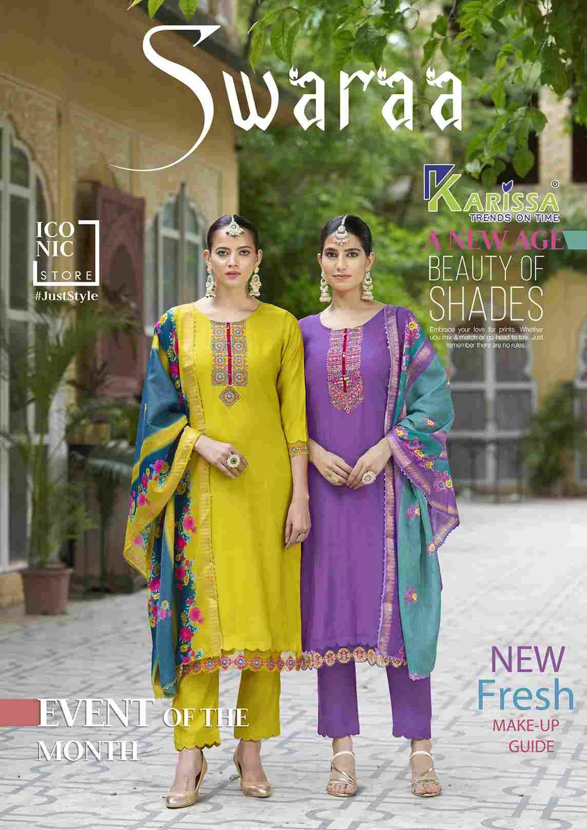 Swaraa By Karissa 1001 To 1006 Series Designer Festive Suits Beautiful Fancy Stylish Colorful Party Wear & Occasional Wear Pure Fancy Embroidered Dresses At Wholesale Price