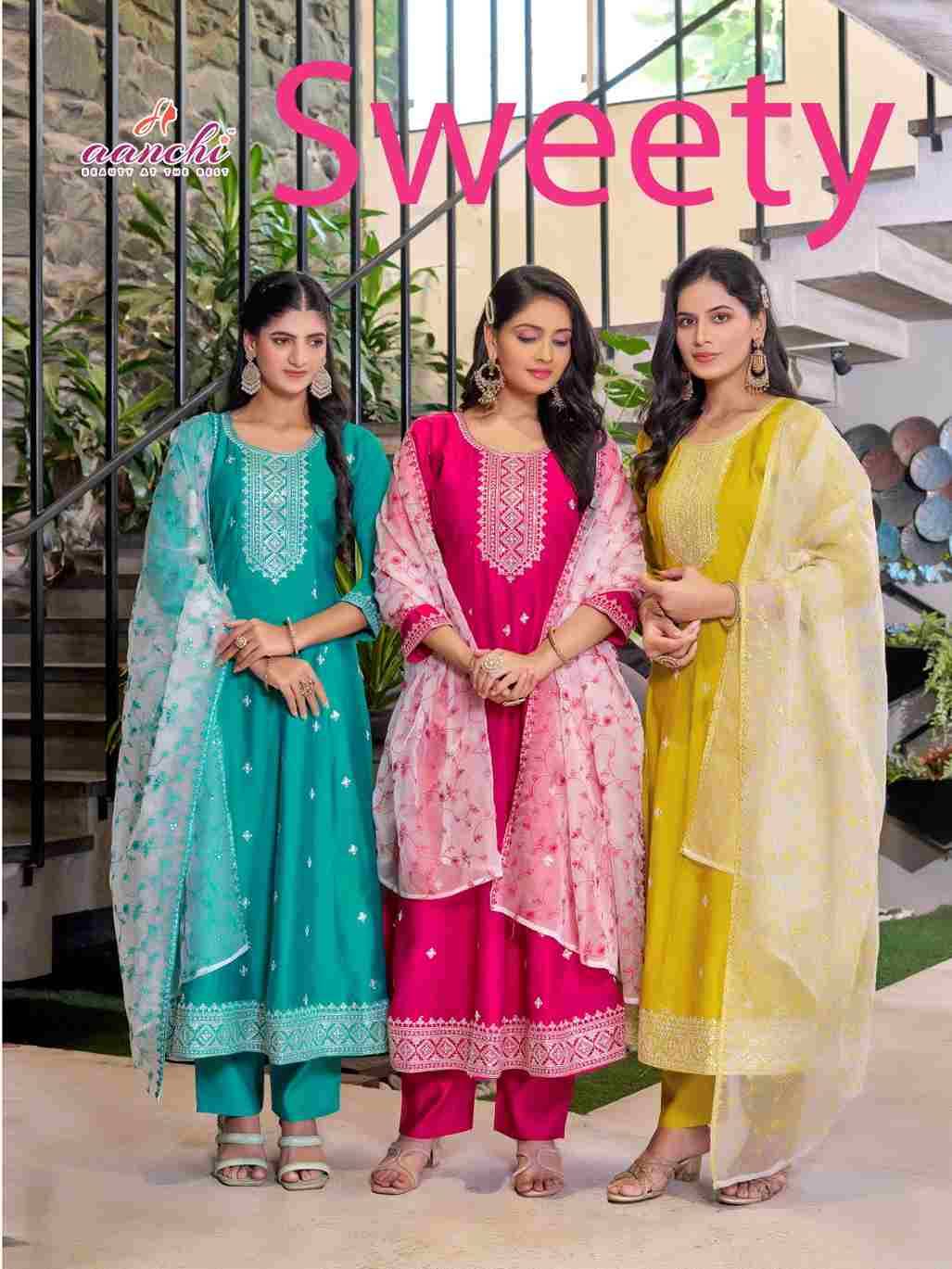 Sweety By Aanchi 1001 To 1003 Series Beautiful Festive Suits Colorful Stylish Fancy Casual Wear & Ethnic Wear Roman Silk Dresses At Wholesale Price