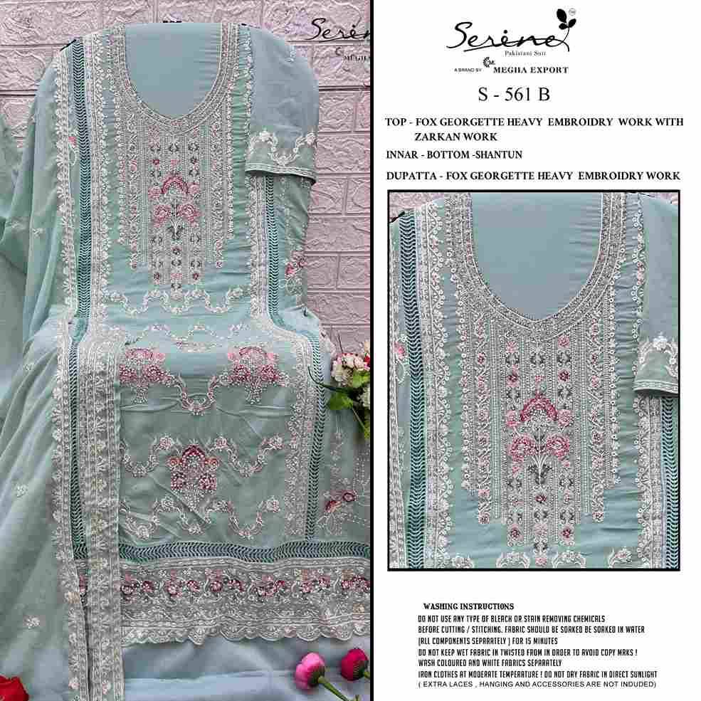 Serene Hit Design S-561 Colours By Serene S-561-A To S-561-D Series Designer Pakistani Suits Beautiful Fancy Colorful Stylish Party Wear & Occasional Wear Faux Georgette Embroidered Dresses At Wholesale Price