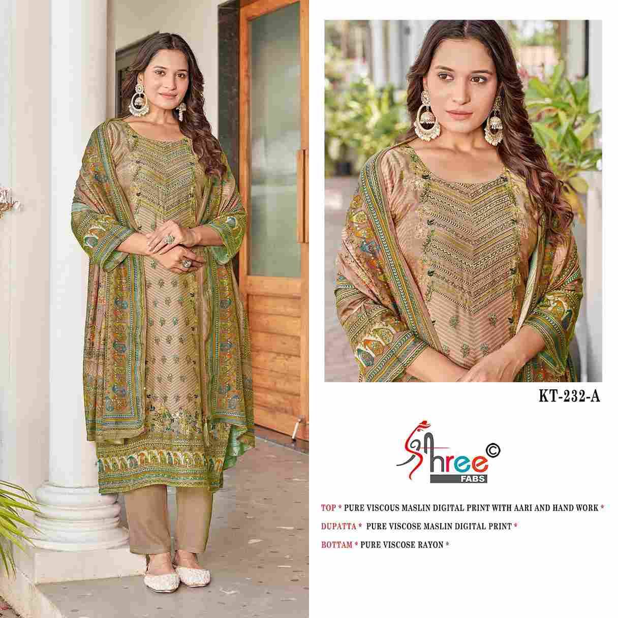 Shree Fabs Hit Design KT-232 Colours By Shree Fabs KT-232 To KT-232-C Series Designer Pakistani Suits Beautiful Fancy Stylish Colorful Party Wear & Occasional Wear Pure Viscose Muslin Embroidery Dresses At Wholesale Price