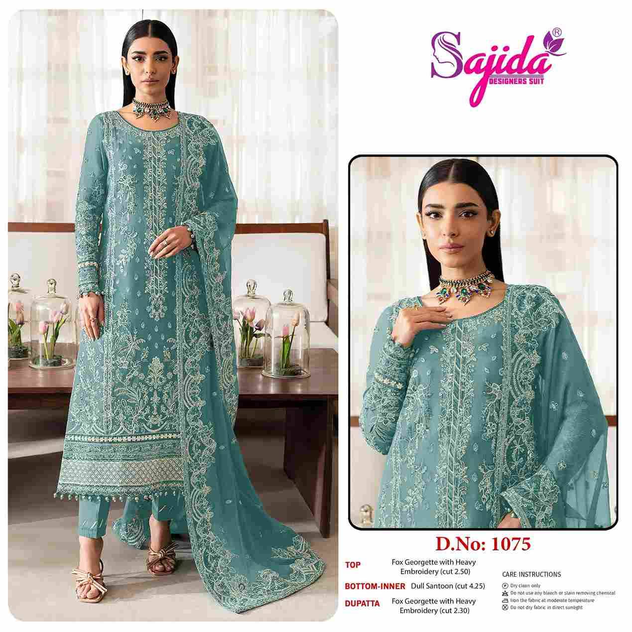Sajida Hit Design 1075 By Sajida Designer Suit Beautiful Pakistani Suits Colorful Stylish Fancy Casual Wear & Ethnic Wear Heavy Faux Georgette Embroidered Dresses At Wholesale Price