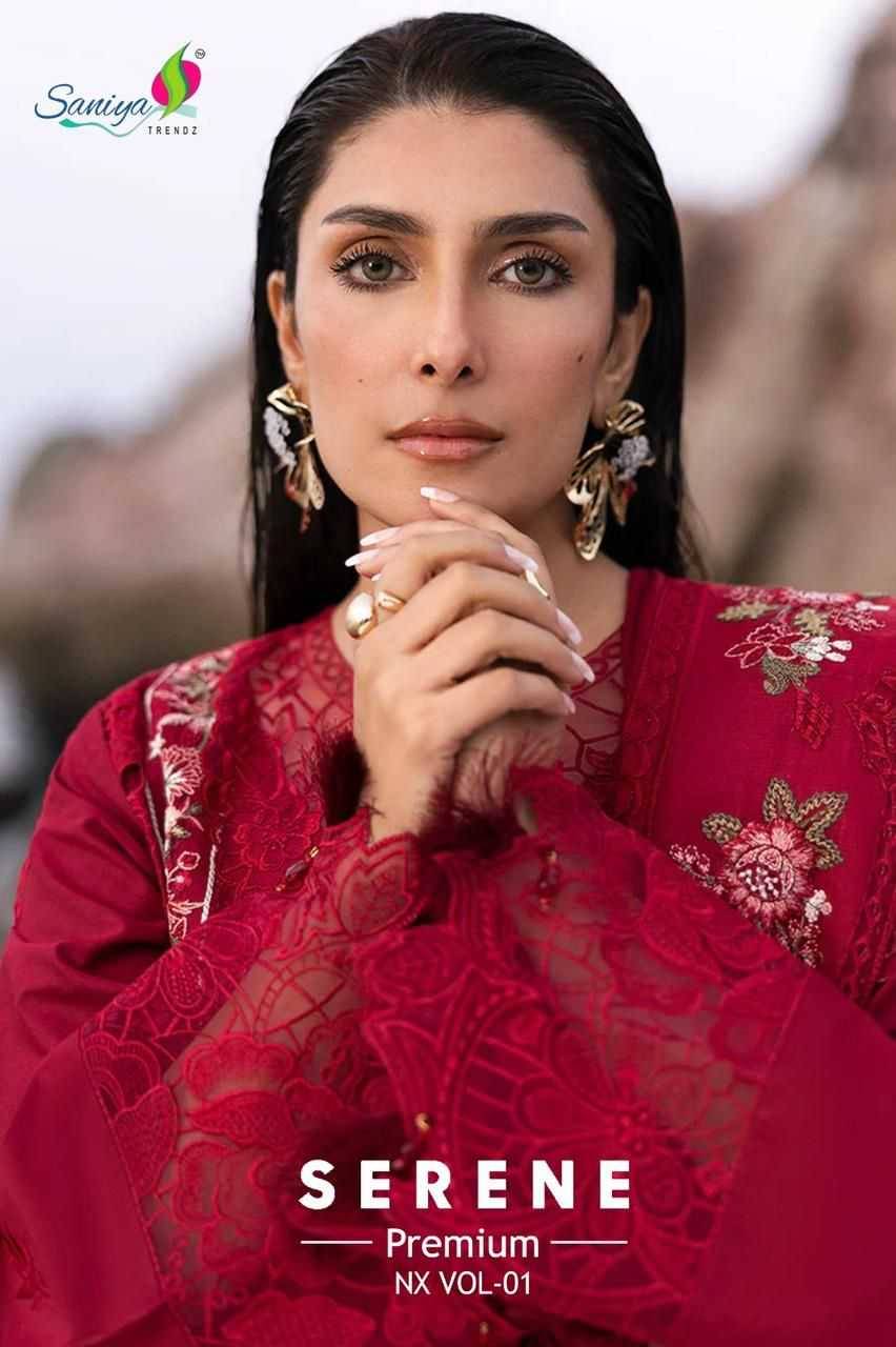 Serene Premium Nx Vol-1 By Saniya Trendz 1001 To 1002 Series Beautiful Pakistani Suits Colorful Stylish Fancy Casual Wear & Ethnic Wear Pure Cotton Embroidered Dresses At Wholesale Price