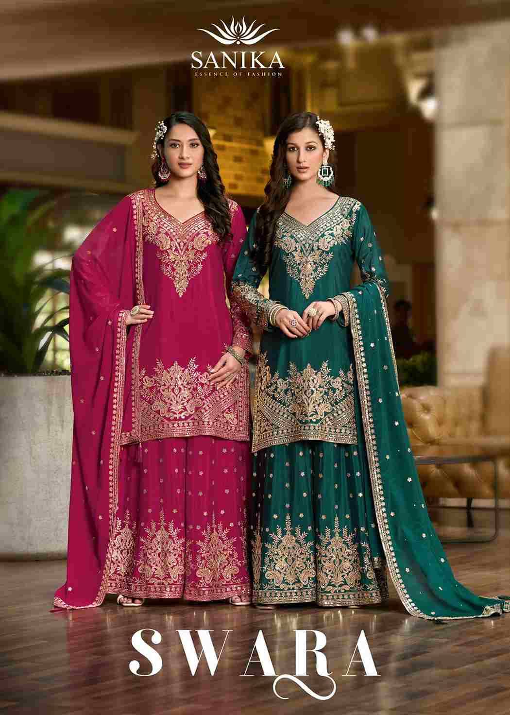 Swara By Sanika 10011 To 10014 Series Beautiful Sharara Suits Stylish Fancy Colorful Party Wear & Occasional Wear Premium Chinnon Silk Dresses At Wholesale Price
