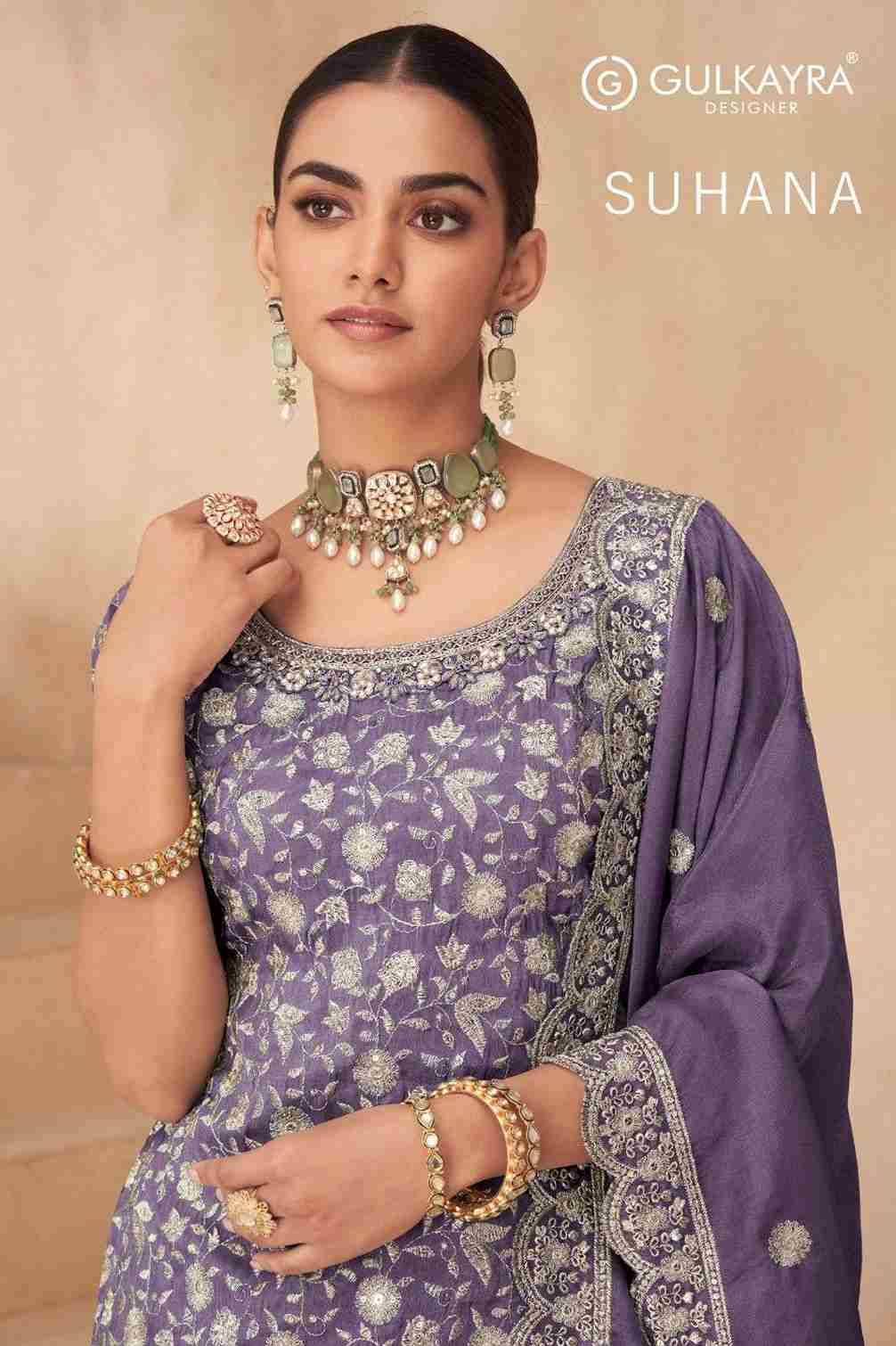 Suhana By Gulkayra Designer 1001-A To 1001-C Series Designer Sharara Suits Beautiful Fancy Colorful Stylish Party Wear & Occasional Wear Simar Silk Dresses At Wholesale Price