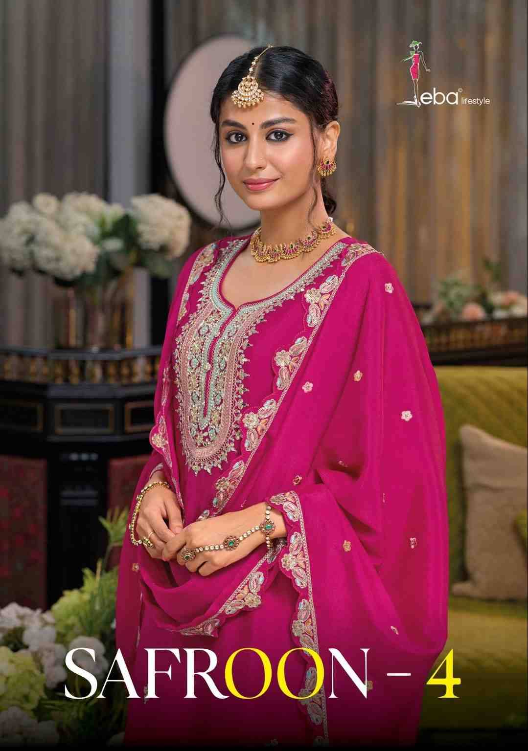 Safroon Vol-4 By Eba Lifestyle 1711 To 1713 Series Beautiful Festive Suits Colorful Stylish Fancy Casual Wear & Ethnic Wear Chinnon Embroidery Dresses At Wholesale Price