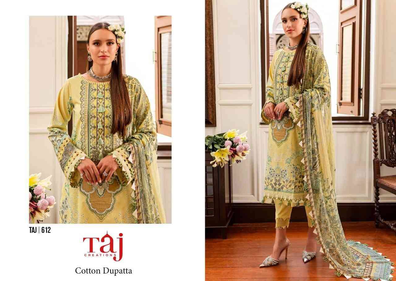 Taj Hit Design 612 By Taj Creation Beautiful Pakistani Suits Colorful Stylish Fancy Casual Wear & Ethnic Wear Pure Cotton Print With Embroidered Dresses At Wholesale Price