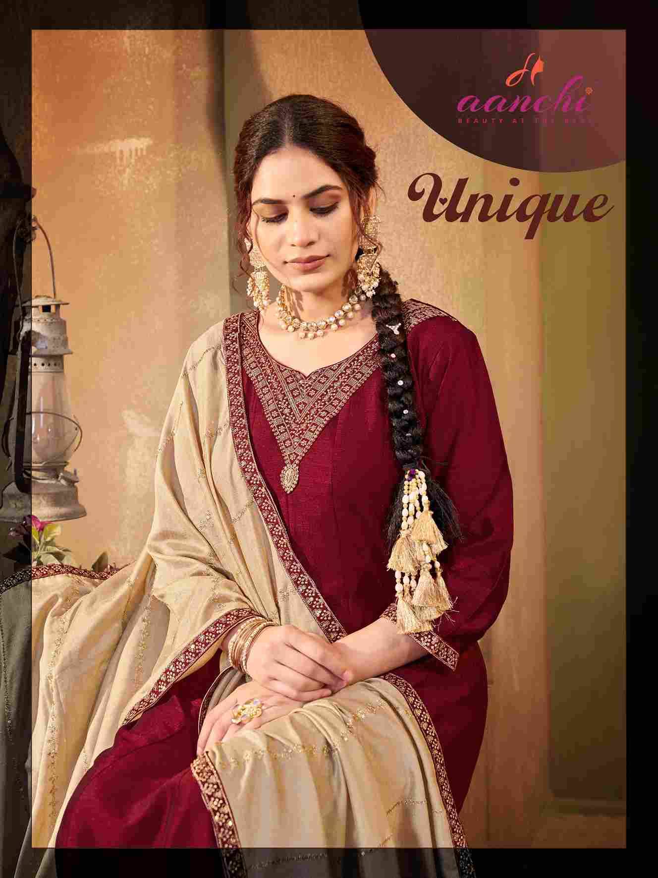 Unique By Aanchi 1001 To 1004 Series Beautiful Festive Suits Colorful Stylish Fancy Casual Wear & Ethnic Wear Vichitra Silk Dresses At Wholesale Price
