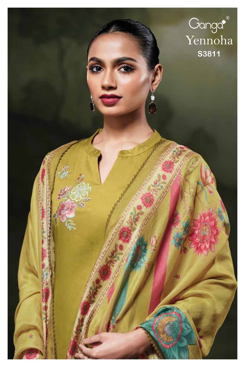 Yennoha-3811 By Ganga Fashion 3811-A To 3811-D Series Beautiful Festive Suits Colorful Stylish Fancy Casual Wear & Ethnic Wear Pure Cotton Satin Dresses At Wholesale Price