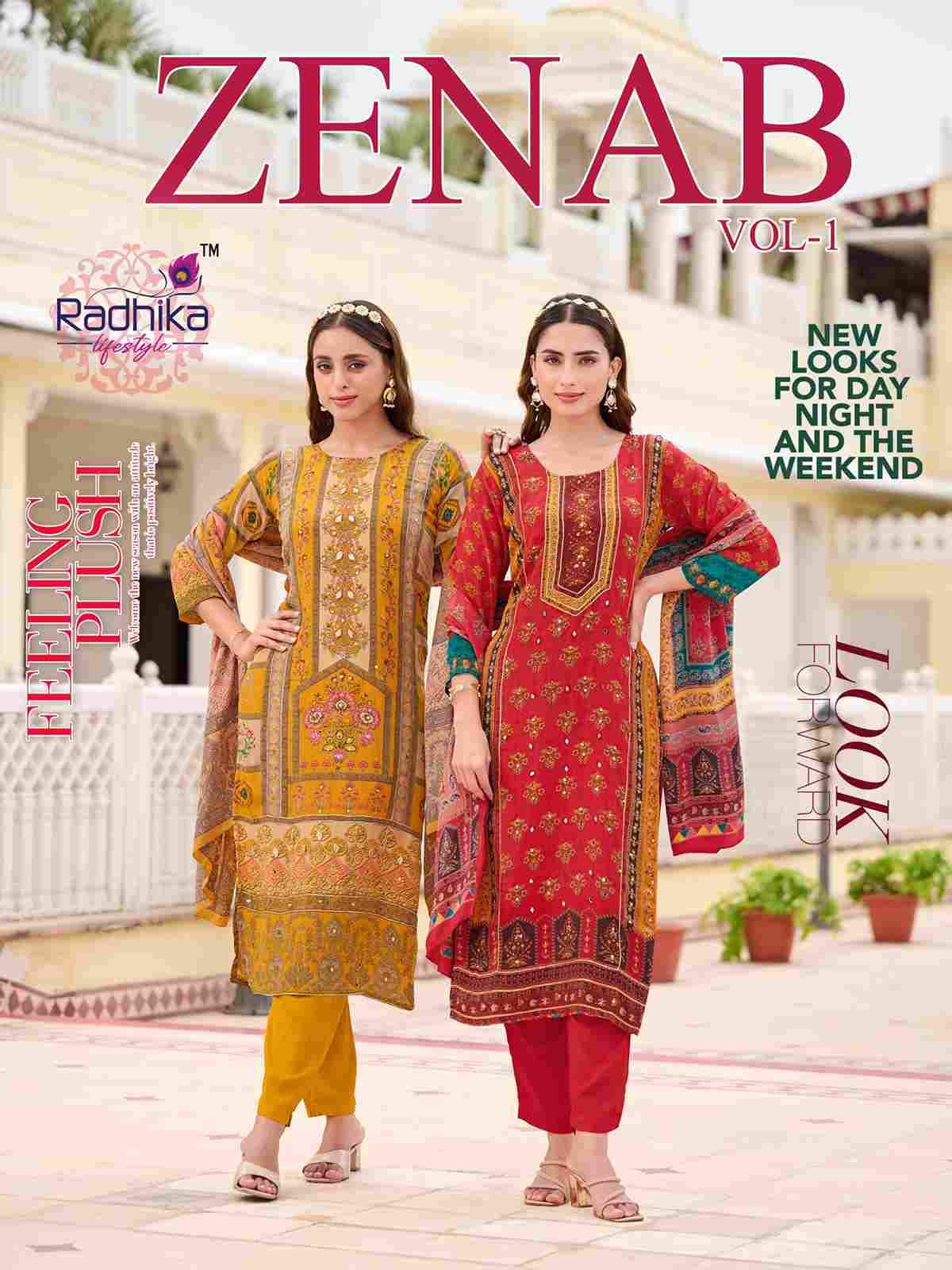 Zenab Vol-1 By Radhika Lifestyle 1001 To 1006 Series Beautiful Festive Suits Colorful Stylish Fancy Casual Wear & Ethnic Wear Natural Crepe Dresses At Wholesale Price