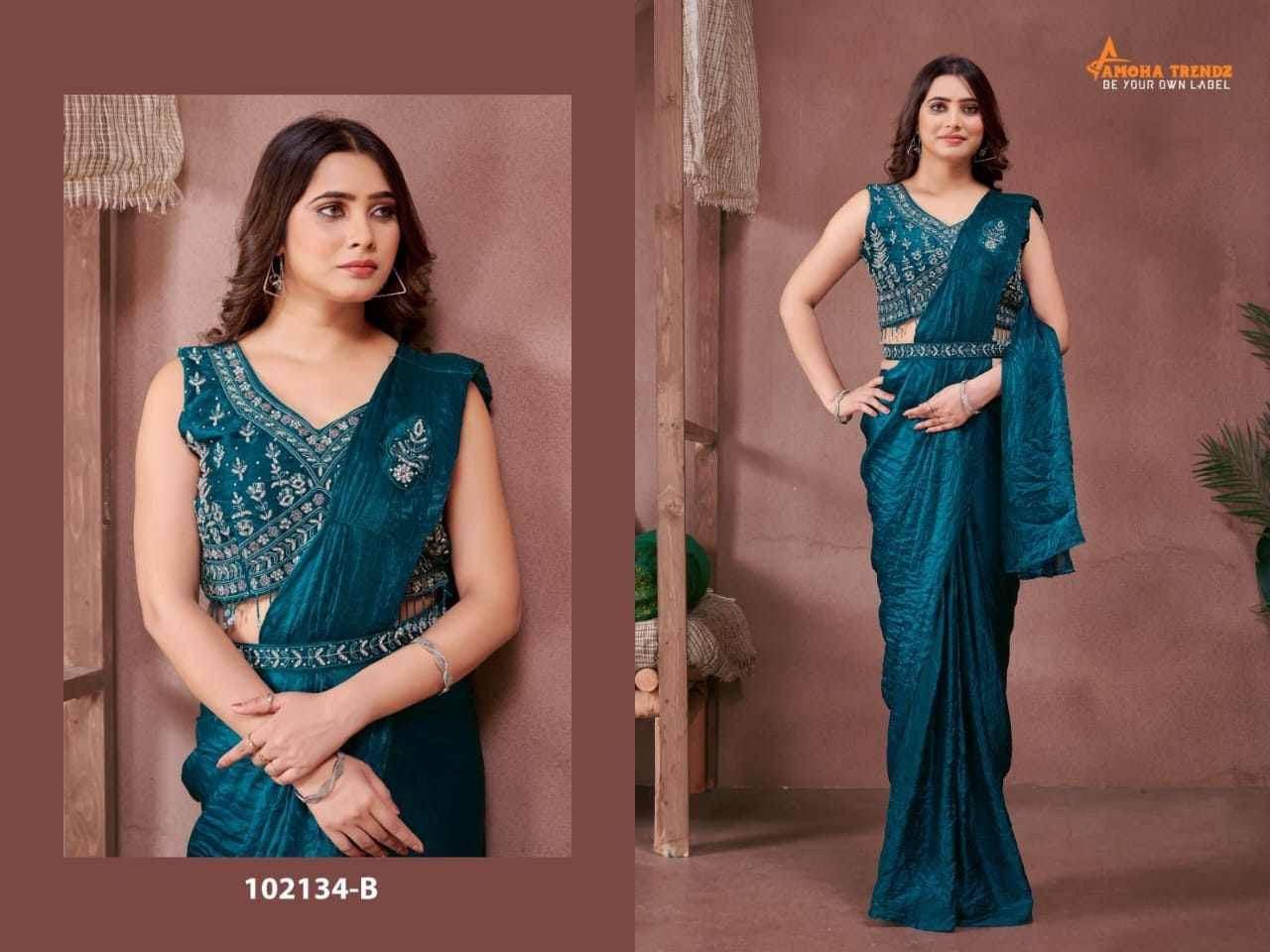 102134 By Amoha Trendz 102134-A To 102134-D Series Indian Traditional Wear Collection Beautiful Stylish Fancy Colorful Party Wear & Occasional Wear Satin Sarees At Wholesale Price