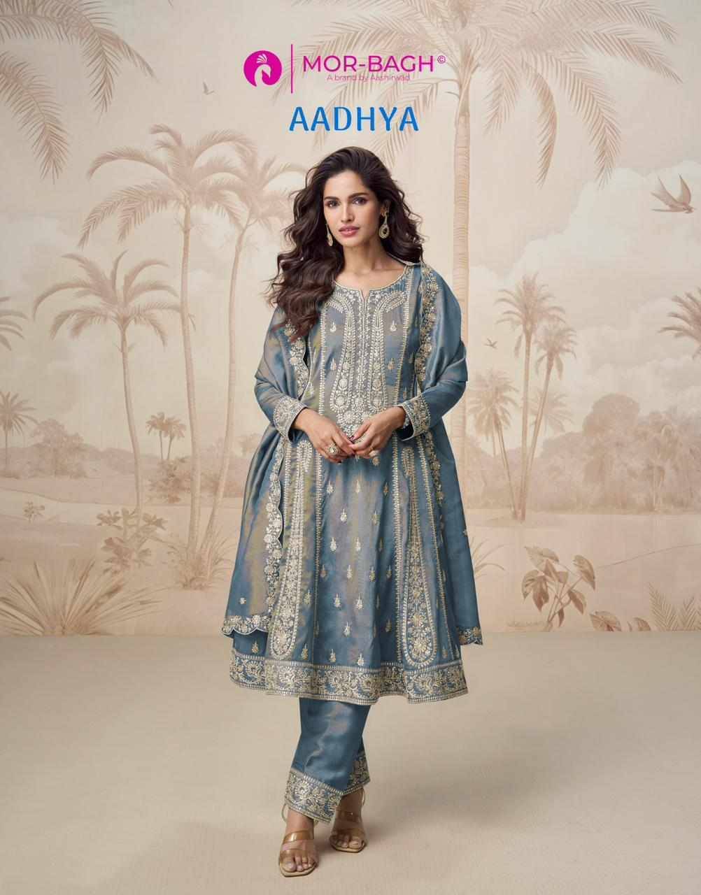 Aadhya By Mor-Bagh 10248 To 10251 Series Designer Festive Suits Beautiful Fancy Colorful Stylish Party Wear & Occasional Wear Simar Silk Dresses At Wholesale Price