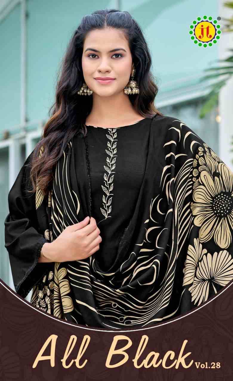 All Black Vol-28 By JT 28001 To 28005 Series Beautiful Festive Suits Colorful Stylish Fancy Casual Wear & Ethnic Wear Rayon Dresses At Wholesale Price