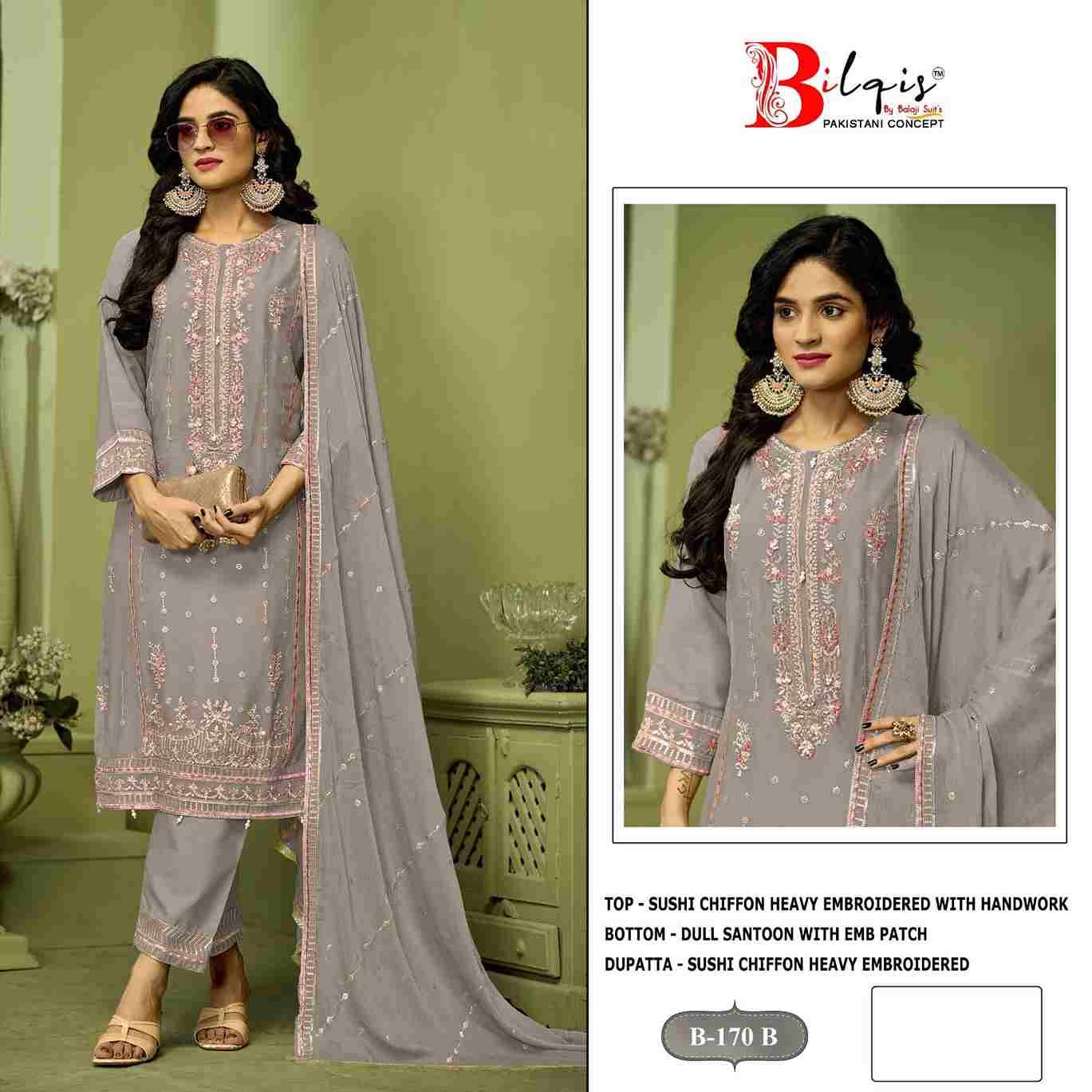 Bilqis 170 Colours By Bilqis 170-A To 170-D Series Beautiful Pakistani Suits Stylish Fancy Colorful Party Wear & Occasional Wear Chiffon Embroidery Dresses At Wholesale Price