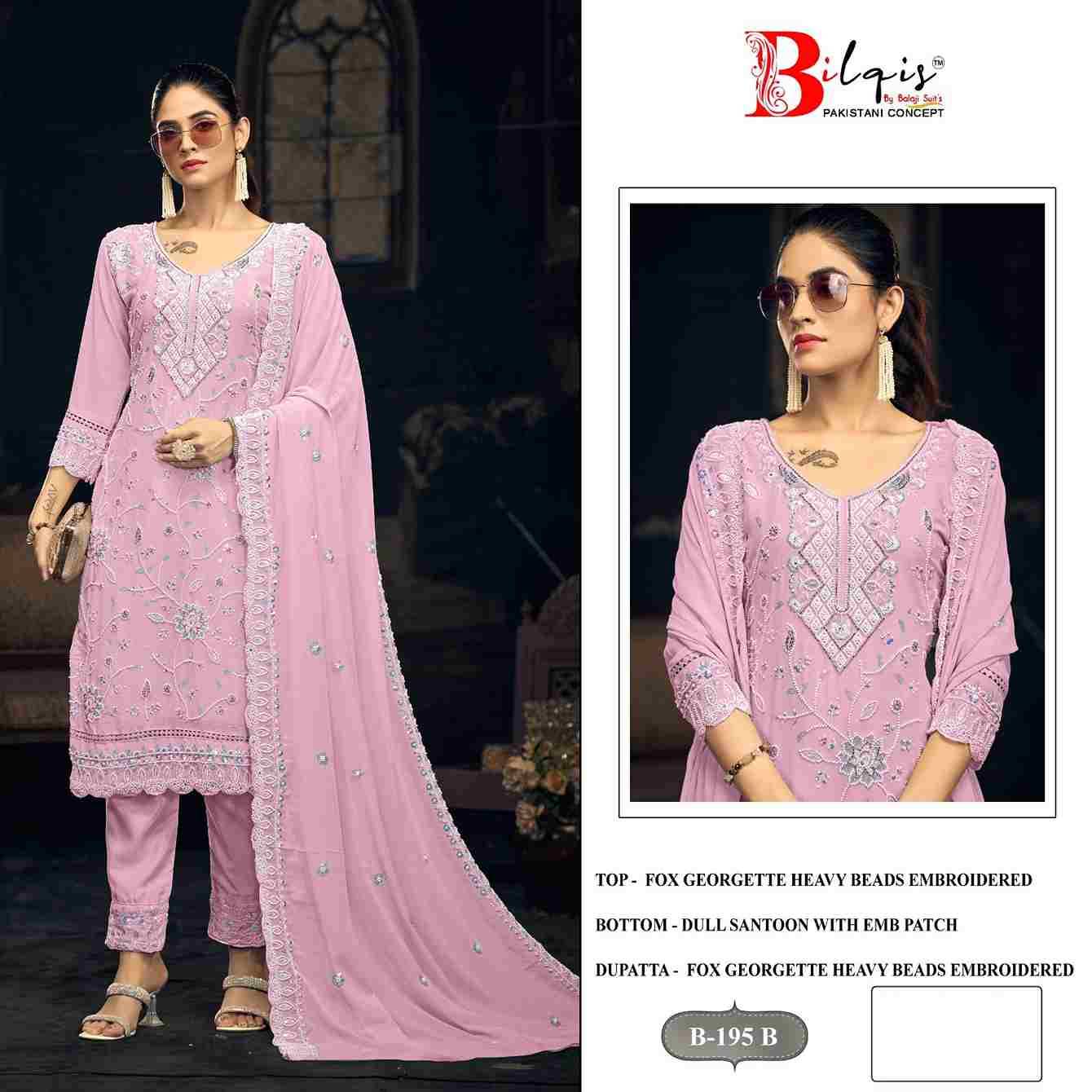 Bilqis 195 Colours By Bilqis 195-A To 195-D Series Beautiful Pakistani Suits Stylish Fancy Colorful Party Wear & Occasional Wear Faux Georgette Embroidery Dresses At Wholesale Price