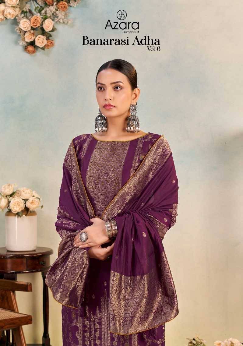 Banarashi Adah Vol-6 By Azara 114-001 To 114-006 Series Beautiful Stylish Festive Suits Fancy Colorful Casual Wear & Ethnic Wear & Ready To Wear Jacquard Cotton Print Dresses At Wholesale Price