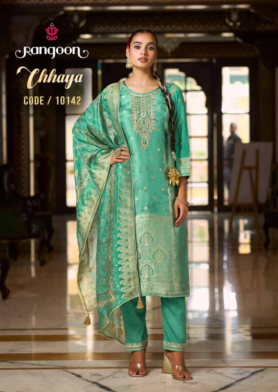 Chhaya By Rangoon 10141 To 10144 Series Beautiful Festive Suits Colorful Stylish Fancy Casual Wear & Ethnic Wear Pure Muslin Jacquard Dresses At Wholesale Price