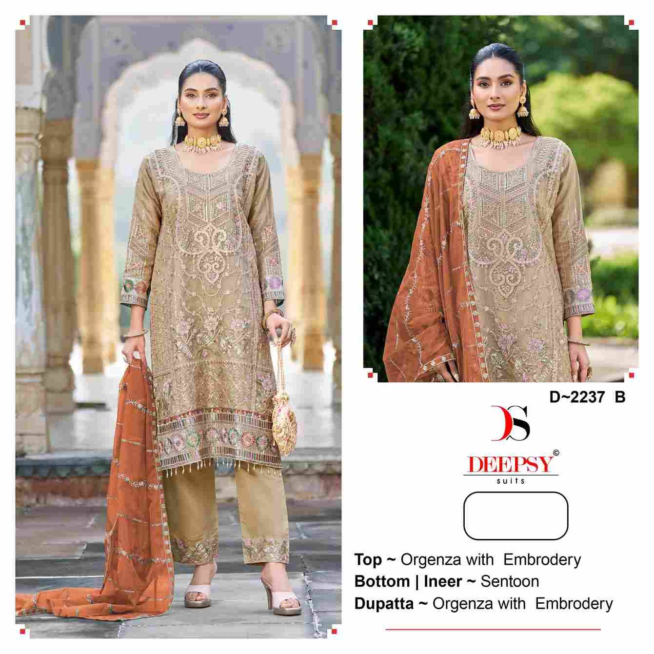 Deepsy Hit Design 2237 Colours By Deepsy Suits 2237-A To 2237-D Series Beautiful Pakistani Suits Colorful Stylish Fancy Casual Wear & Ethnic Wear Organza With Embroidered Dresses At Wholesale Price