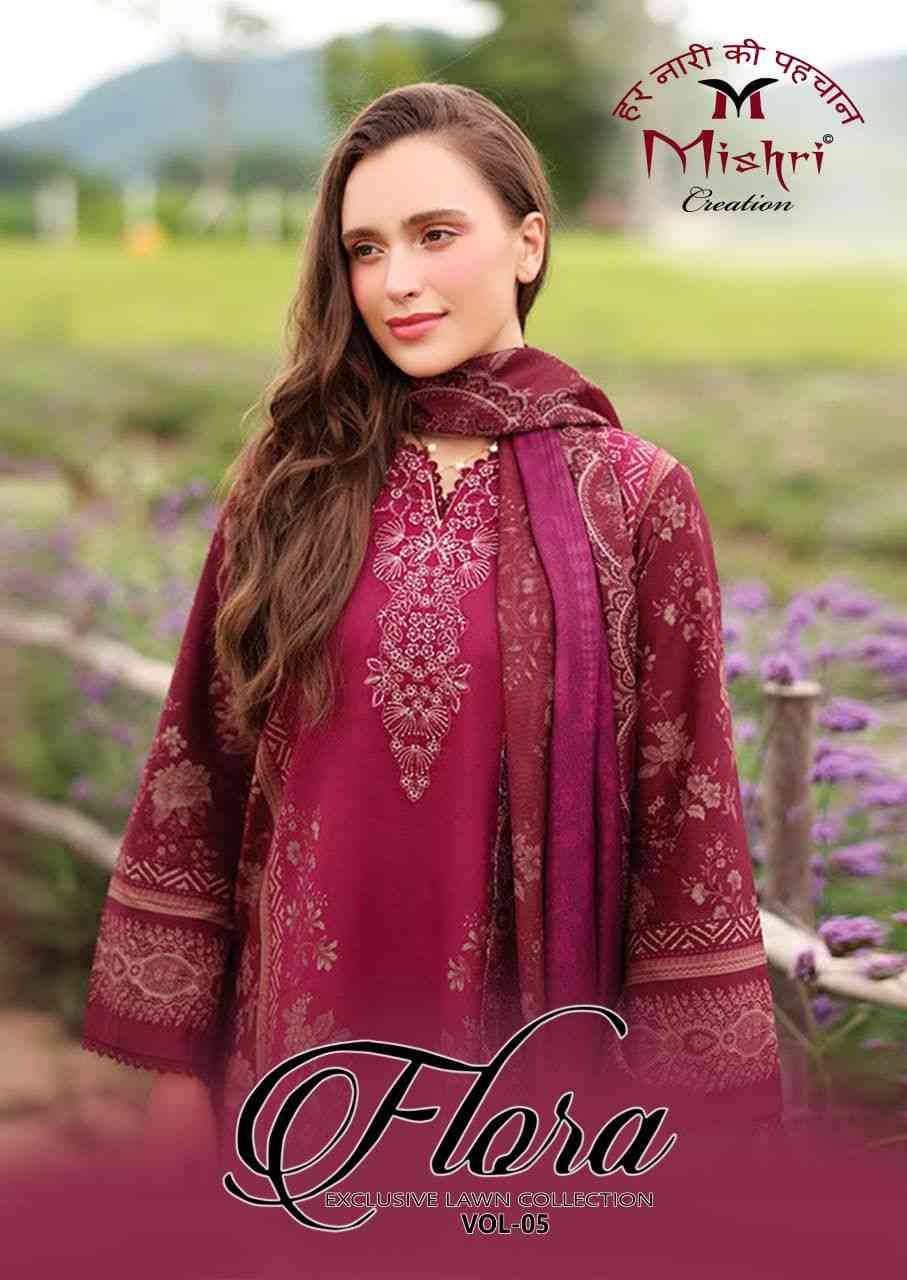 Flora Vol-5 By Mishri 5001 To 5006 Series Beautiful Suits Stylish Colorful Fancy Casual Wear & Ethnic Wear Lawn Cotton Print Dresses At Wholesale Price