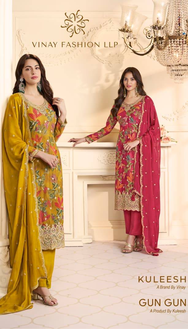 Gun Gun By Vinay Fashion 75571 To 75574 Series Designer Festive Suits Collection Beautiful Stylish Fancy Colorful Party Wear & Occasional Wear Chinnon Embroidered Dresses At Wholesale Price