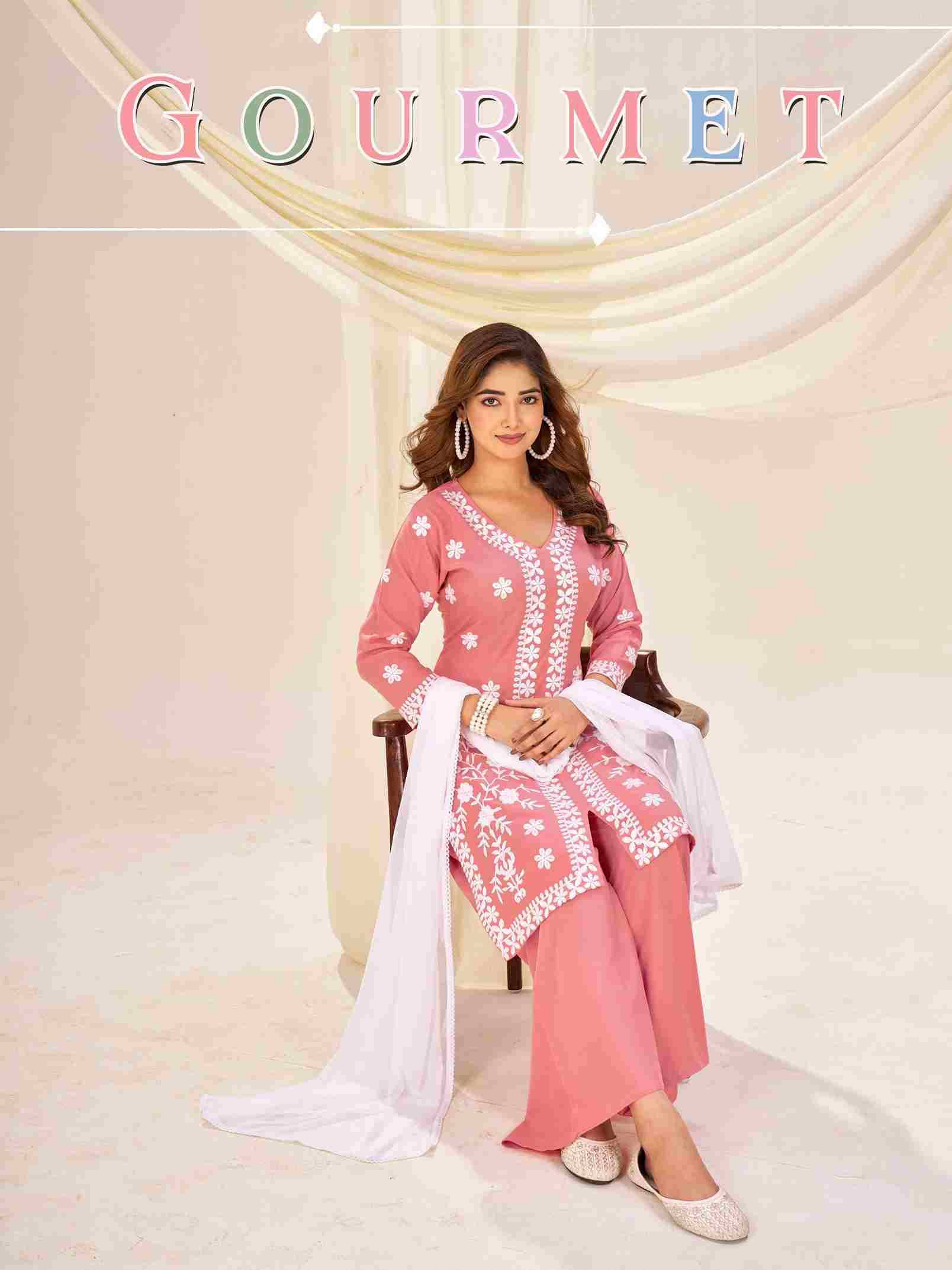Gourmet By Blue Hills 1001 To 1004 Series Beautiful Stylish Festive Suits Fancy Colorful Casual Wear & Ethnic Wear & Ready To Wear Rayon Dresses At Wholesale Price