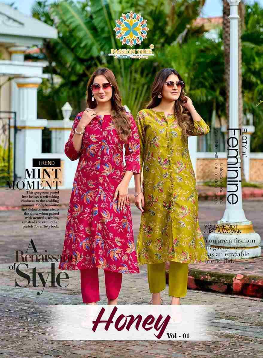 Honey Vol-1 By Passion Tree 1001 To 1006 Series Designer Collection Beautiful Stylish Fancy Colorful Party Wear & Occasional Wear Vatican Print Kurtis With Bottom At Wholesale Price