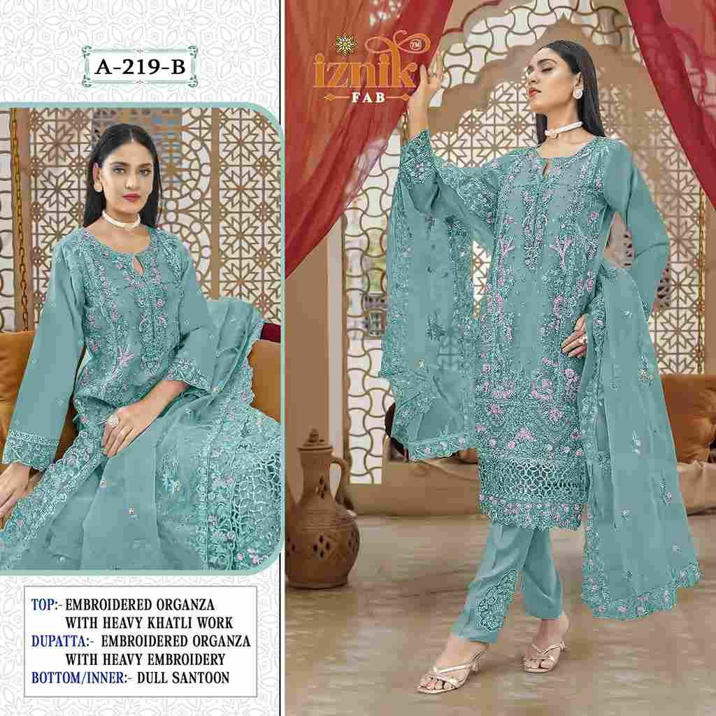 Iznik 219 Colours By Iznik Fab 219-A To 219-D Series Designer Pakistani Suits Beautiful Stylish Fancy Colorful Party Wear & Occasional Wear Organza With Embroidery Dresses At Wholesale Price