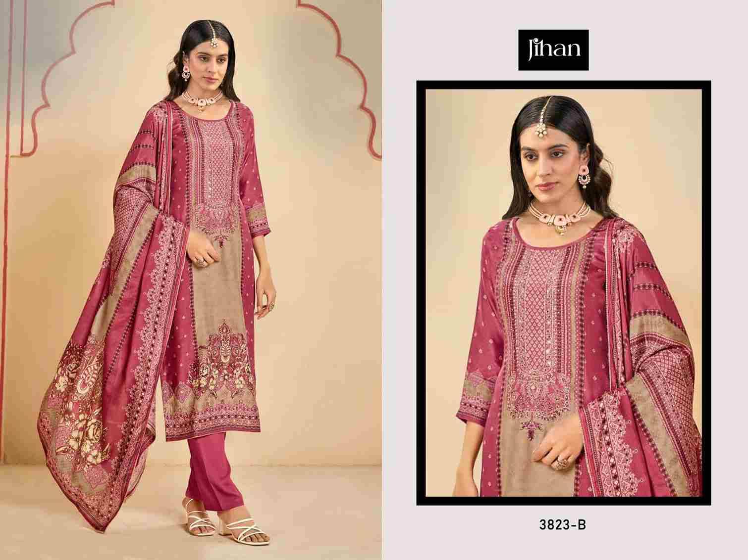 Jihan 3823 Colours By Jihan 3823-A To 3823-D Series Beautiful Pakistani Suits Colorful Stylish Fancy Casual Wear & Ethnic Wear Pure Viscose Muslin Dresses At Wholesale Price