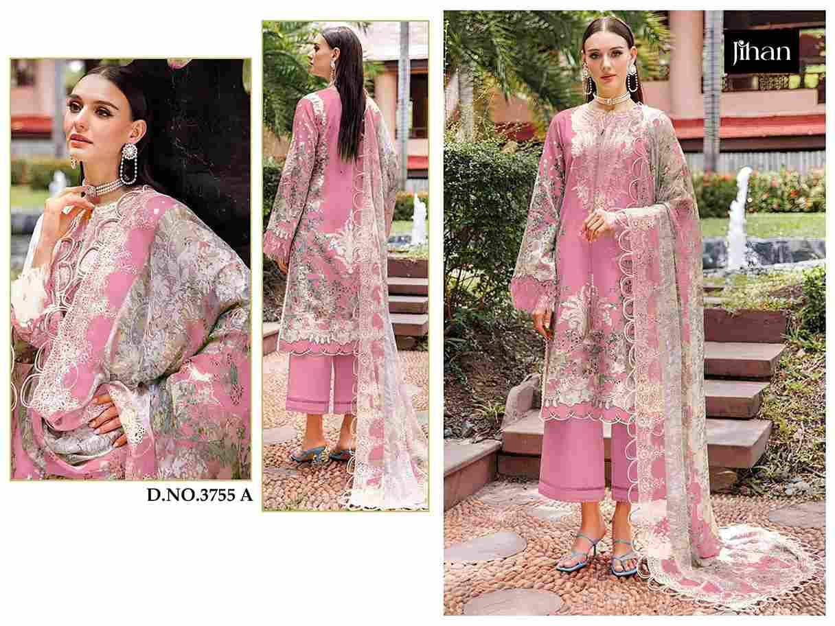 Jihan 3755 Colours By Jihan 3755 To 3755-B Series Beautiful Pakistani Suits Colorful Stylish Fancy Casual Wear & Ethnic Wear Pure Cotton Dresses At Wholesale Price