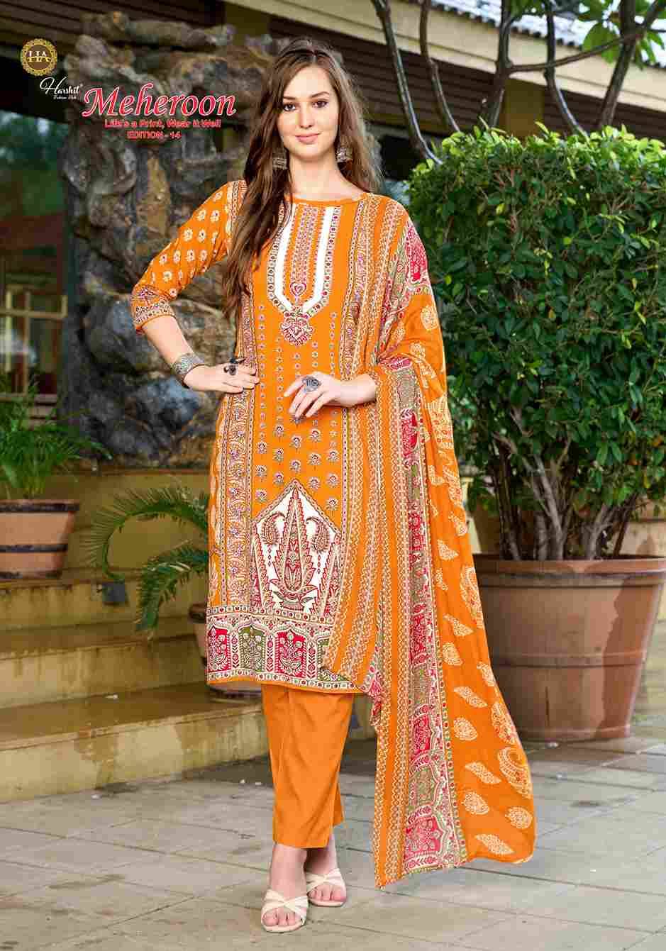 Meheroon Vol-14 By Harshit Fashion Hub 2534-34-01 To 2534-34-06 Series Beautiful Festive Suits Stylish Fancy Colorful Casual Wear & Ethnic Wear Pure Viscose Rayon Dresses At Wholesale Price