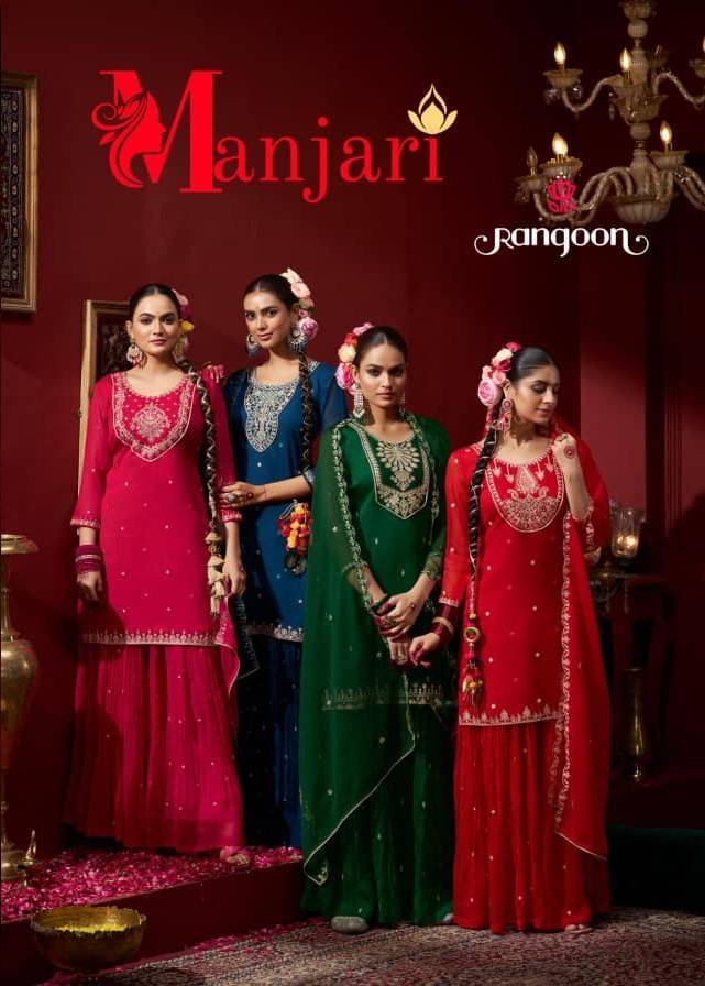 Manjari By Rangoon 8051 To 8054 Series Beautiful Sharara Suits Colorful Stylish Fancy Casual Wear & Ethnic Wear Chiffon Dresses At Wholesale Price