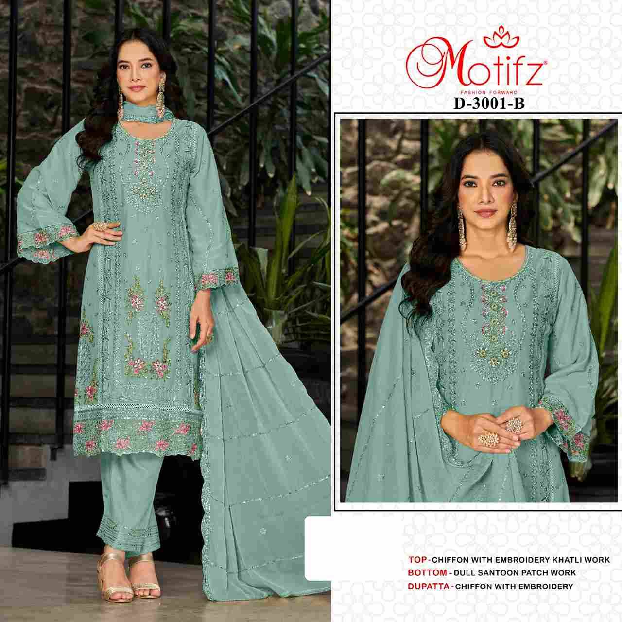 Motifz Hit Design 3001 Colours By Motifz 3001-A To 3001-D Series Beautiful Pakistani Suits Colorful Stylish Fancy Casual Wear & Ethnic Wear Chiffon Dresses At Wholesale Price