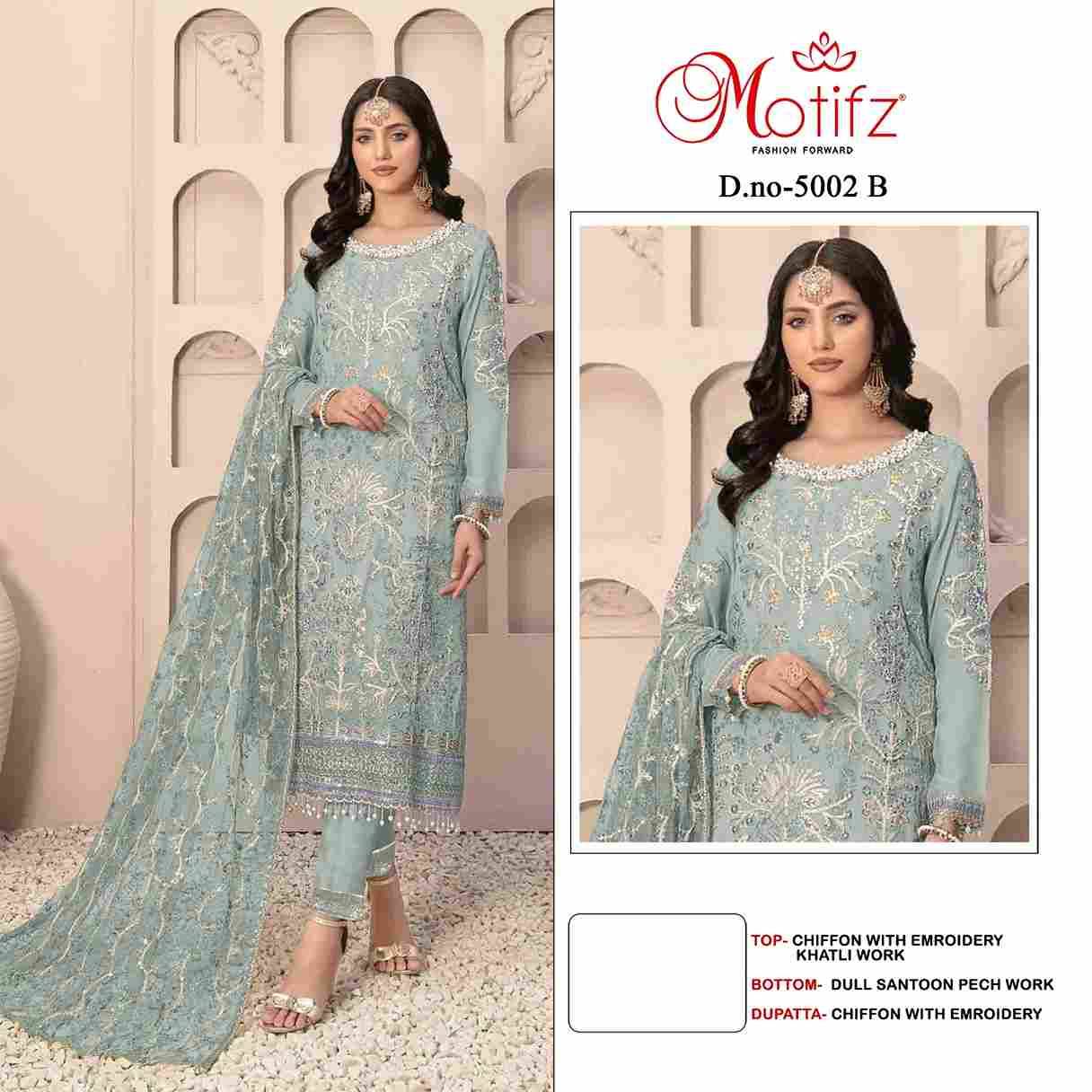 Motifz Hit Design 5002 Colours By Motifz 5002-A To 5002-D Series Beautiful Pakistani Suits Colorful Stylish Fancy Casual Wear & Ethnic Wear Chiffon Dresses At Wholesale Price