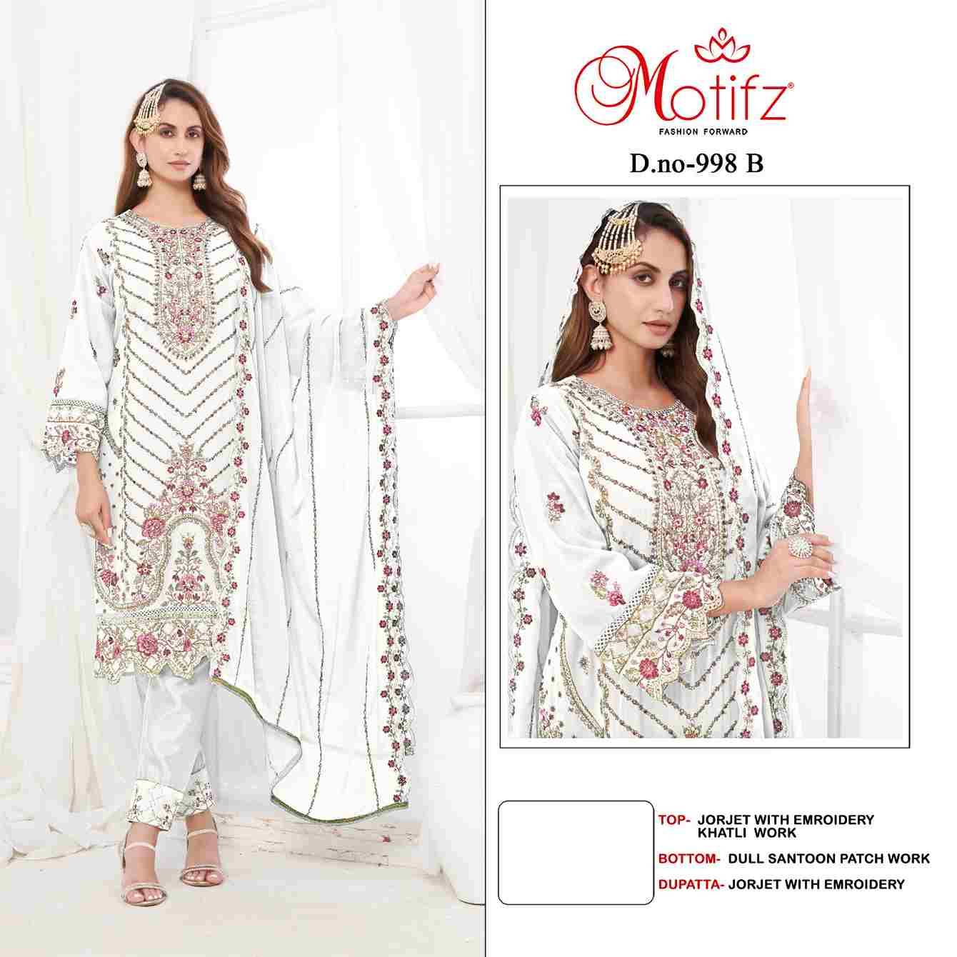 Motifz Hit Design 998 Colours By Motifz 998-A To 998-D Series Beautiful Pakistani Suits Colorful Stylish Fancy Casual Wear & Ethnic Wear Georgette Dresses At Wholesale Price