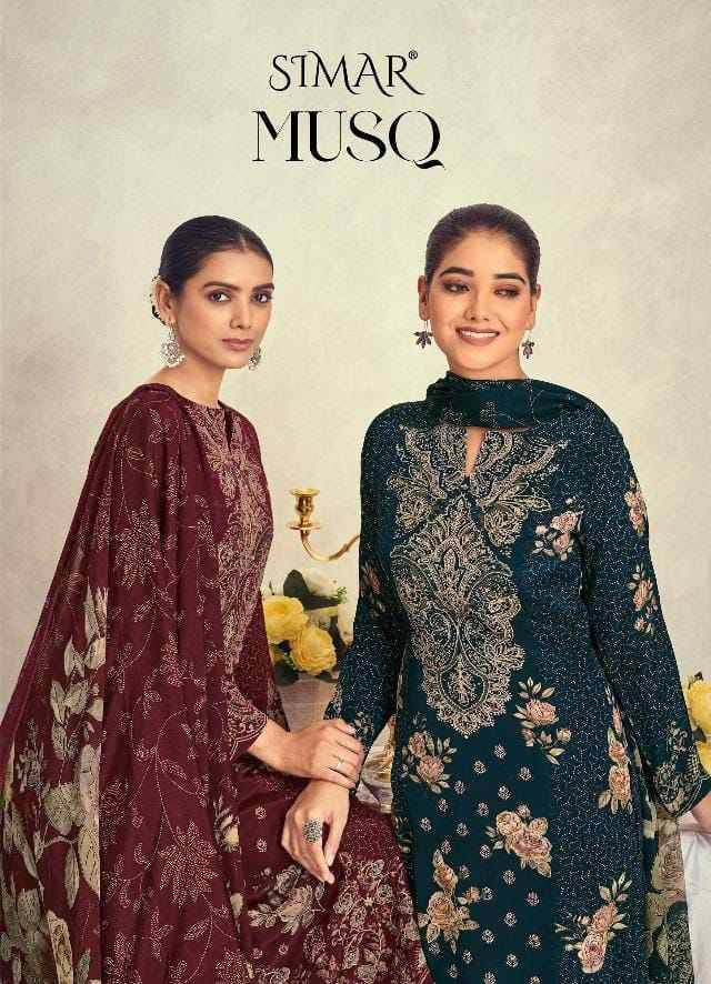 Musq By Simar 8048-A To 8048-D Series Designer Festive Suits Beautiful Stylish Fancy Colorful Party Wear & Occasional Wear Pure Natural Crepe Dresses At Wholesale Price