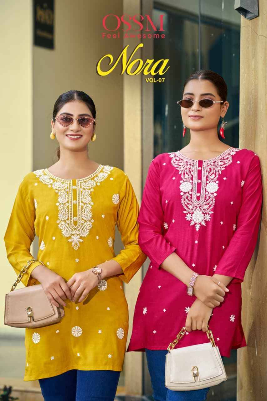 Nora Vol-7 By Ossm 1001 To 1006 Series Designer Stylish Fancy Colorful Beautiful Party Wear & Ethnic Wear Collection Rayon Slub Tops At Wholesale Price
