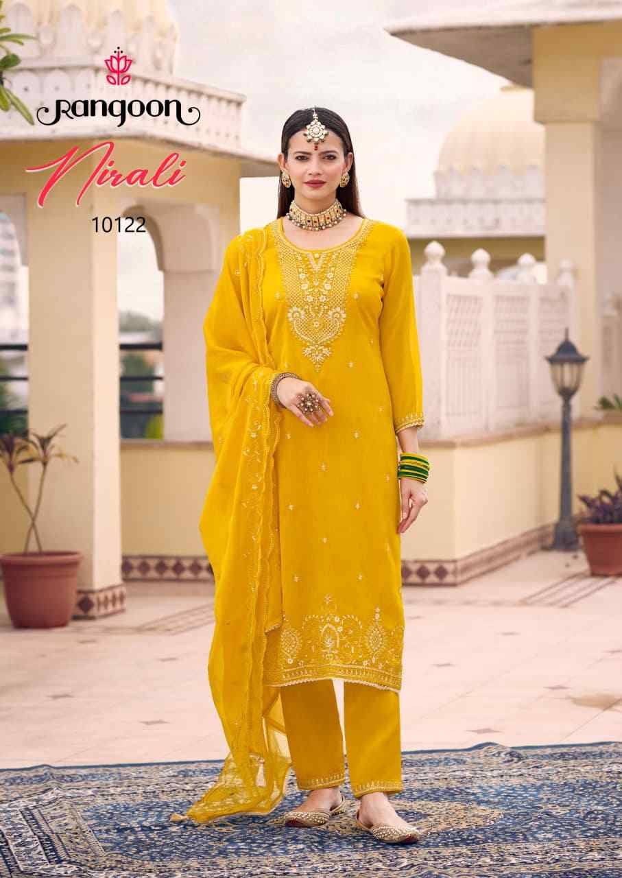 Nirali By Rangoon 10121 To 10124 Series Beautiful Festive Suits Colorful Stylish Fancy Casual Wear & Ethnic Wear Chiffon Dresses At Wholesale Price